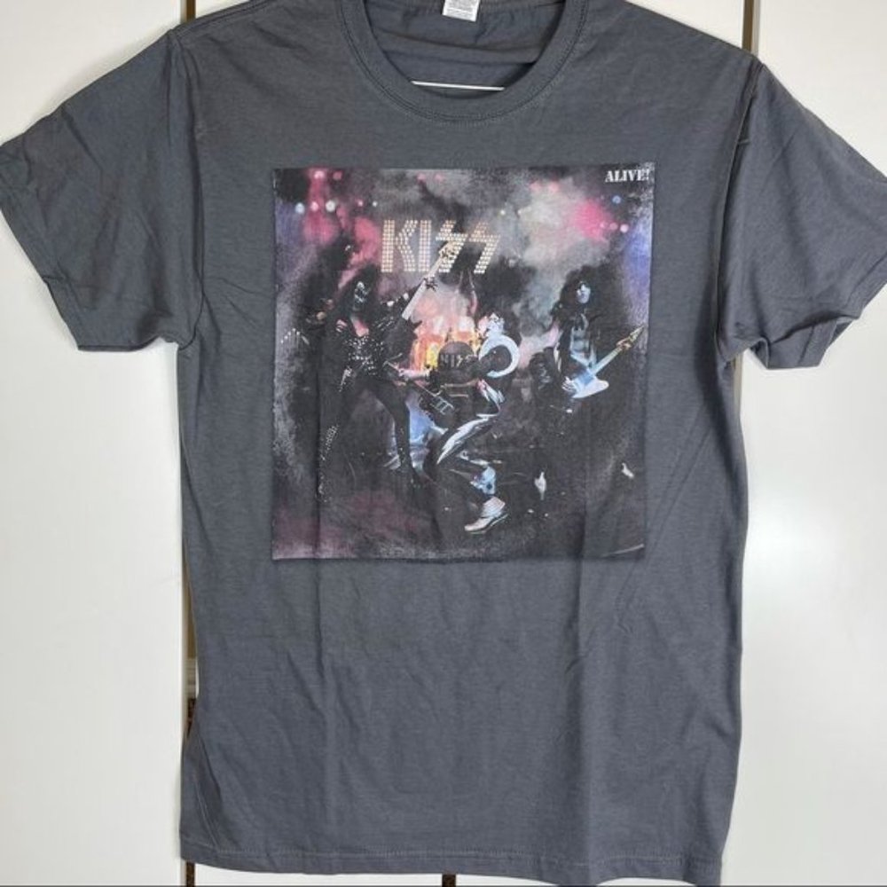 Fruit of the Loom Gray KISS Band Graphic Unisex T-Shirt Size Small